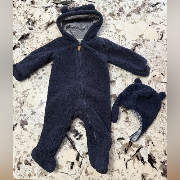 Carter's Other - Carter's Navy Fleece Bear One Piece with Hat and Mittens 9m